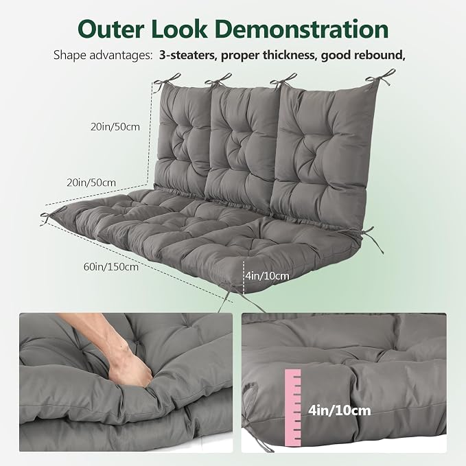 3 Seater Porch Swing Cushion, Thick Cushion - Image 2