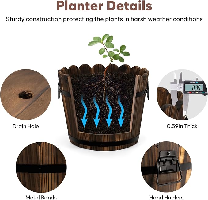 Wooden Barrel Planters Flower Pots - Image 4