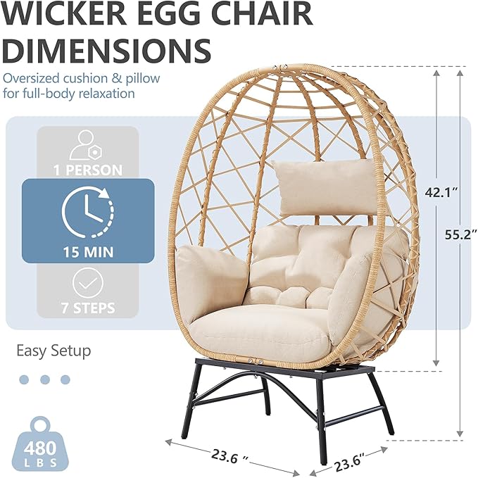 SWITTE Wicker Egg Chair Outdoor, Oversized Patio Lounge Chairs - Image 3