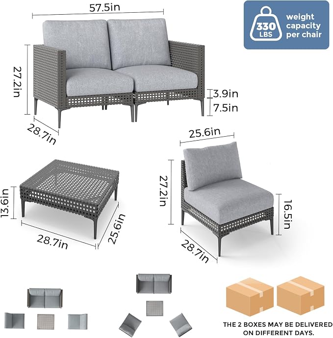 Outdoor Patio Sofa Conversation Set–Rattan 4 Seats Comfortable Couch - Image 9
