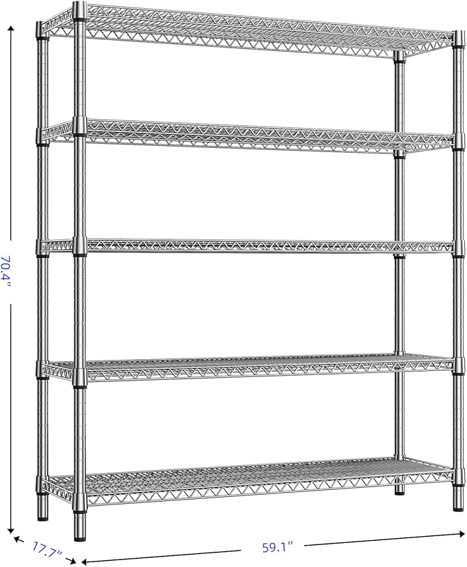 3500LBS 59" W 5 Tier Storage Shelves Rack Metal Wire Shelving Unit, Storage - Image 3