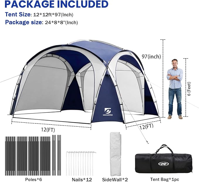 Large Beach Canopy Tent UPF 50+ 12x12 ft Waterproof & Rainproof Dome Sun Shelter - Image 7