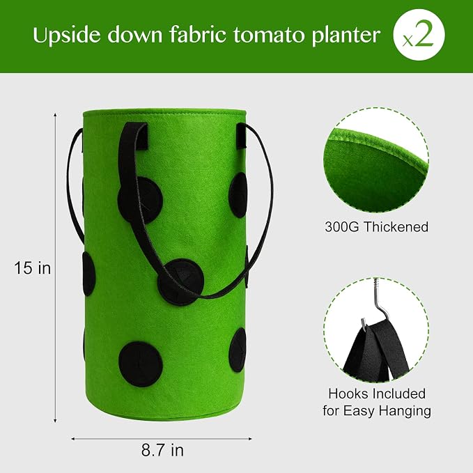 2 Pack Green Upside Down Tomato & Herb Planter, Outdoor Hanging Durable - Image 3
