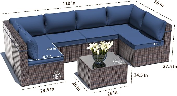Outdoor Patio Furniture Set, 7 Pieces Outdoor Sectional Furniture Patio Sofa - Image 2