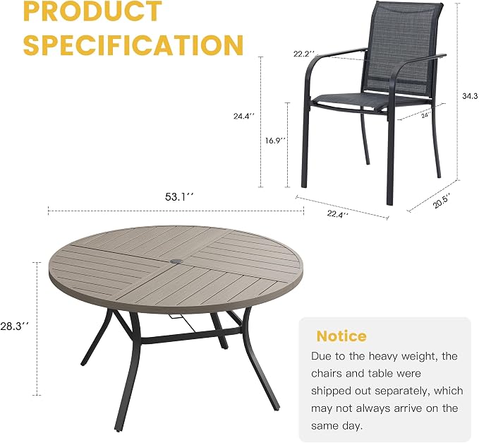 VICLLAX Patio Table and Chair Set of 8, All Weather Metal Round Outdoor Dining - Image 7