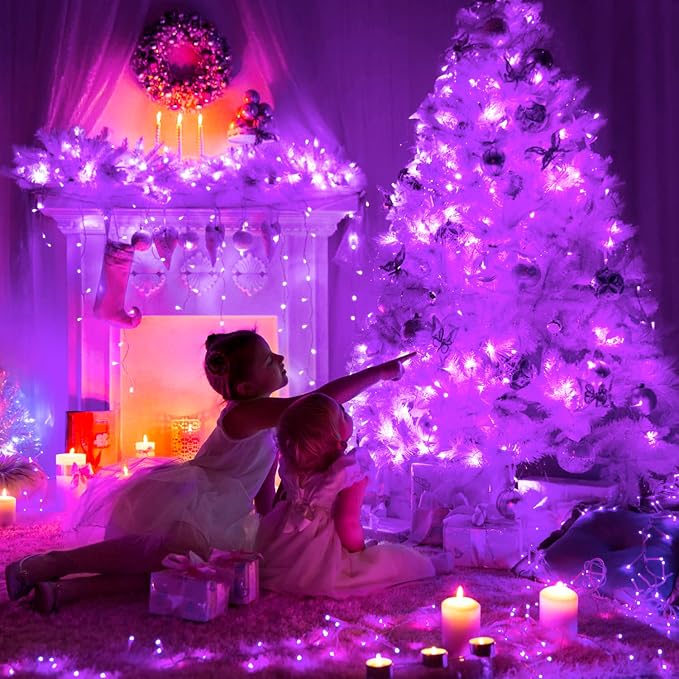 JMEXSUSS Purple Christmas Lights Indoor Outdoor Clear Wire, 66ft 200 LED Purple - Image 5