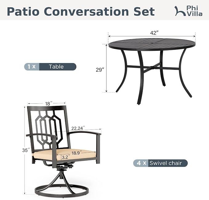 PHI VILLA 5 Pieces Outdoor Dining Set - Image 9