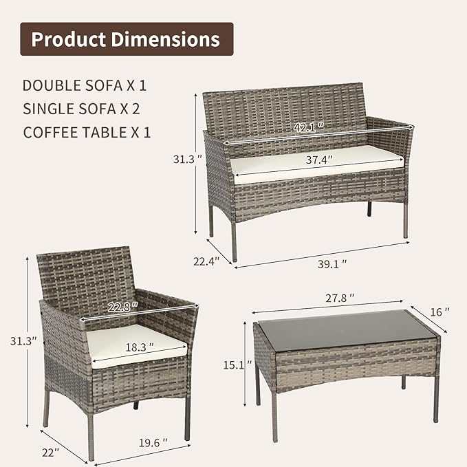FDW Outdoor Patio Furniture Set Wicker Patio Set PE Rattan Furniture Bistro Set - Image 7