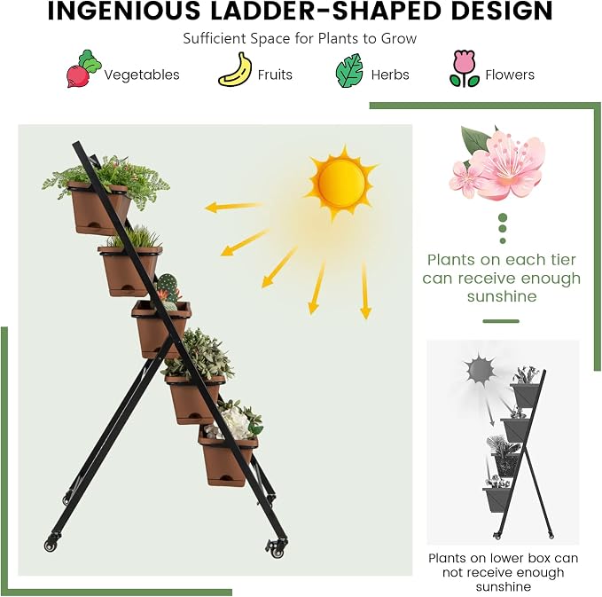 Giantex Vertical Raised Garden Bed on Wheels, 5-Tier Elevated Planter Boxes - Image 9
