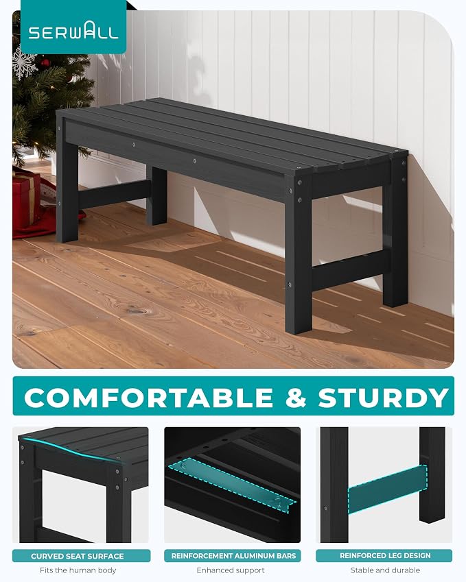 SERWALL 47 Inches Outdoor Bench, All Weather HDPE Backless Bench - Image 6