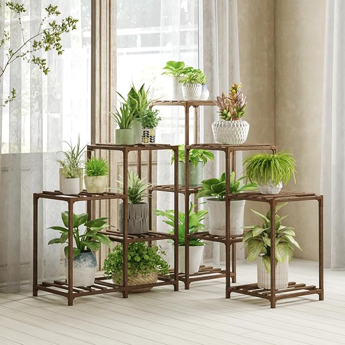 Bamworld Plant Stand Indoor Outdoor Corner Shelf 11 Potted Large Holder - Image 8