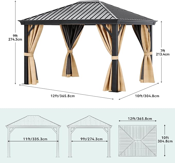 YITAHOME 10X12FT Hardtop Metal Gazebo Single Top Outdoor Patio Canopy - Image 2