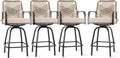 Outdoor Bar Stools Set of 4, 360° Swivel Metal Frame, Wicker Patio Bar Height by GOOGIC