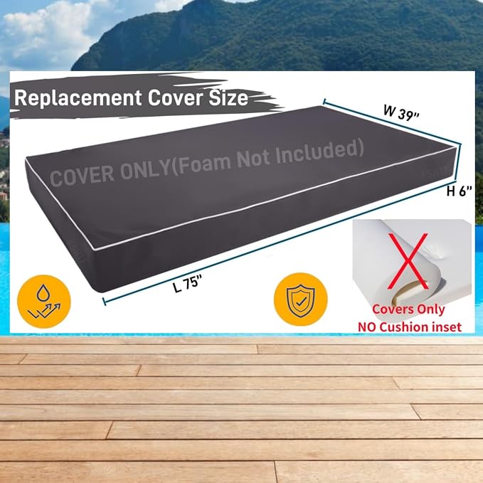 Patio Twin Daybed Bottom Covers, SunBed Mattress Bolster Slipcover, - Image 2