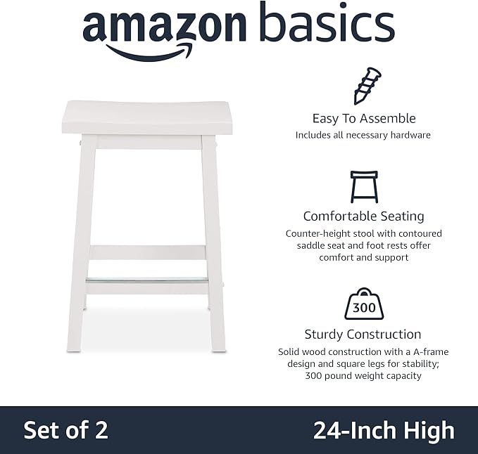 Amazon Basics Solid Wood Saddle-Seat Counter Height Bar Stools - Image 4