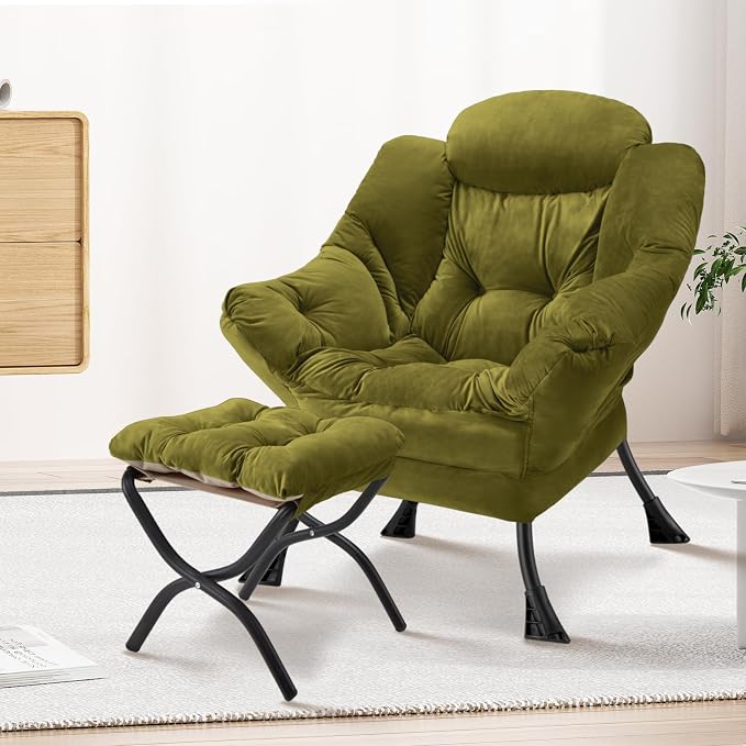 Lazy Chair with Folding Ottoman Modern Large Accent Chair, Contemporary Lounge - Image 2