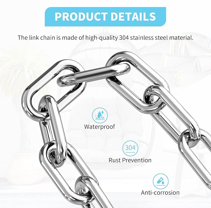 Hammock Hanging Kit with Swing Chain, Morzejar Stainless Steel 1000lb Heavy - Image 3
