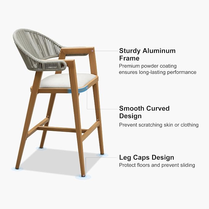 PURPLE LEAF Outdoor Bar Height Bar Stool Set of 2 Rattan Bar Chair - Image 7