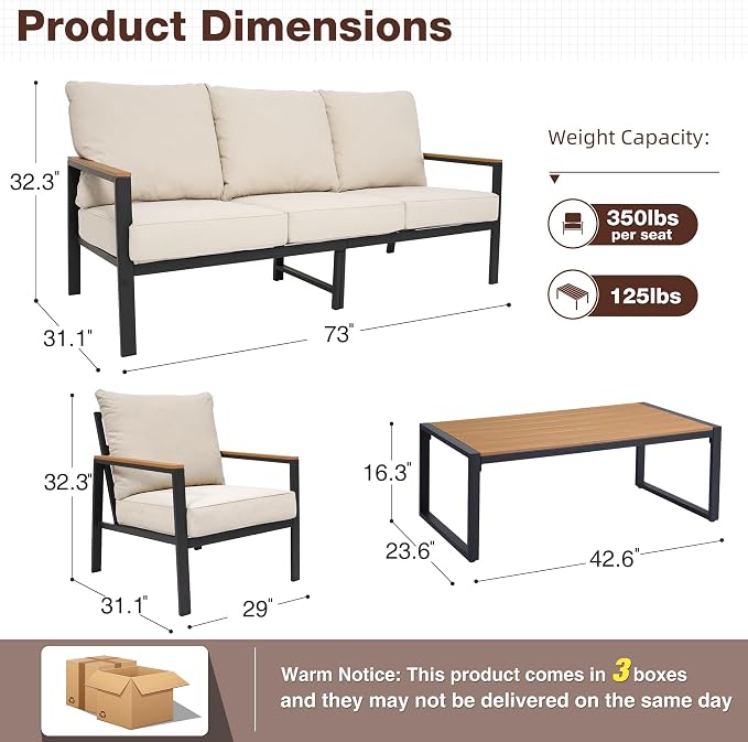 Patio Furniture Set, 4 Pieces Outdoor Furniture Patio Conversation Set - Image 2