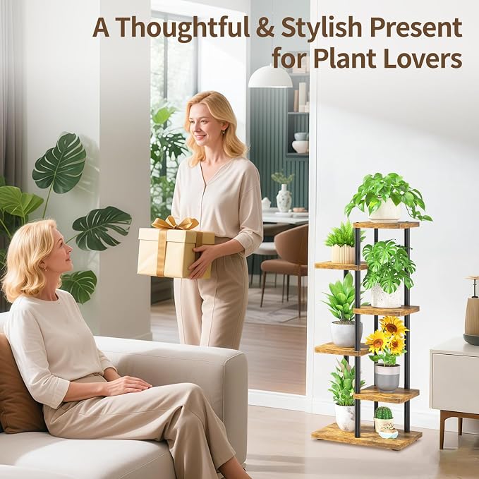 LASZOLA Black 5 Tiered Wood Plant Stand Indoor - Image 9