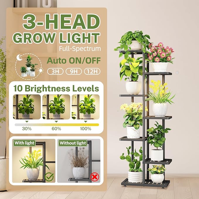 iDavosic.ly Plant Stand with Grow Light Indoor Outdoor, 6-Tier Tall Metal - Image 4
