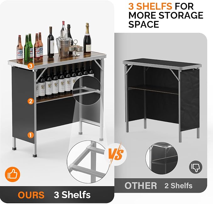 VINGLI 39" Portable Bar Table, Mobile Bar Table - Image 4