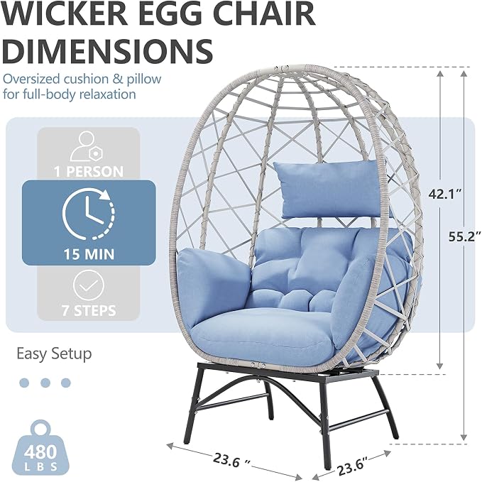SWITTE Wicker Egg Chair Outdoor, Oversized Patio Lounge Chairs - Image 2