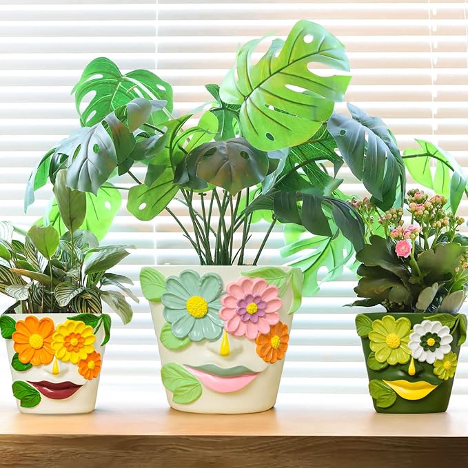 GUGUGO 8 Inch Large Flower Face Planters, Abstract Unique Head Plant Pot - Image 2