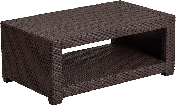 Flash Furniture Seneca Indoor/Outdoor Chocolate Brown Faux Rattan Coffee Table by FlashFurniture