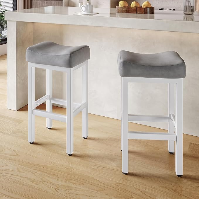 29 Inch Bar Height Bar Stools Set of 2, Backless Bonded Leather Bar Height by Raynesys
