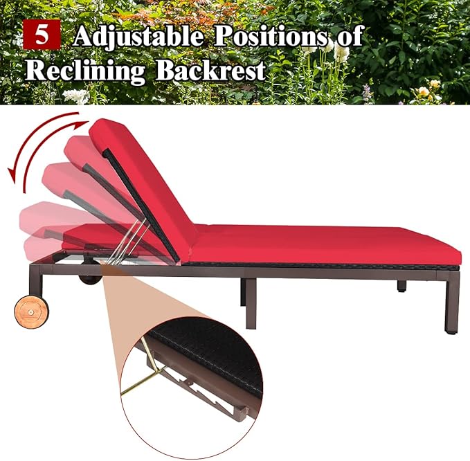 COSTWAY 2-Person Patio Rattan Lounge Chair Chaise Recliner Adjustable Cushion - Image 7