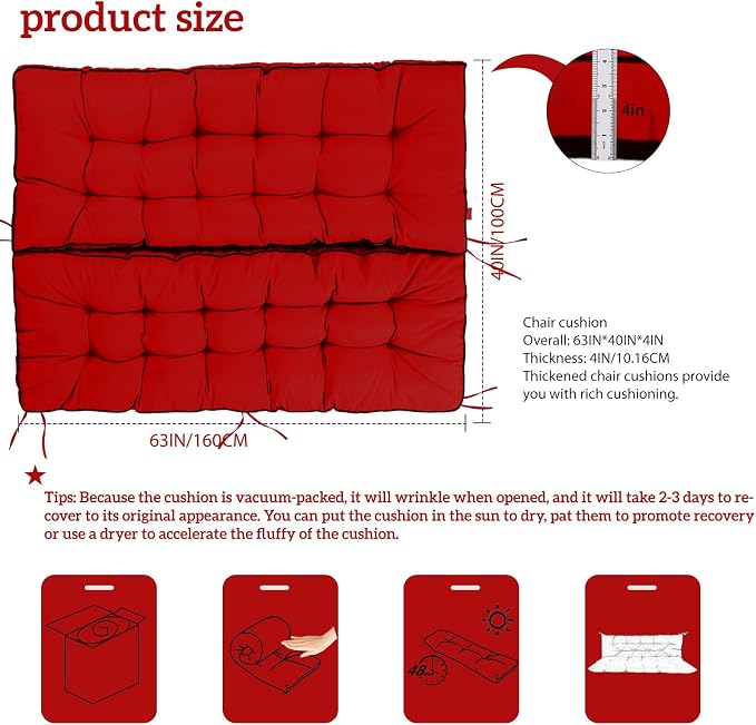 Outside Benches Cushion with Backrest, Thicken Waterproof Swing Cushions 2/3 - Image 5