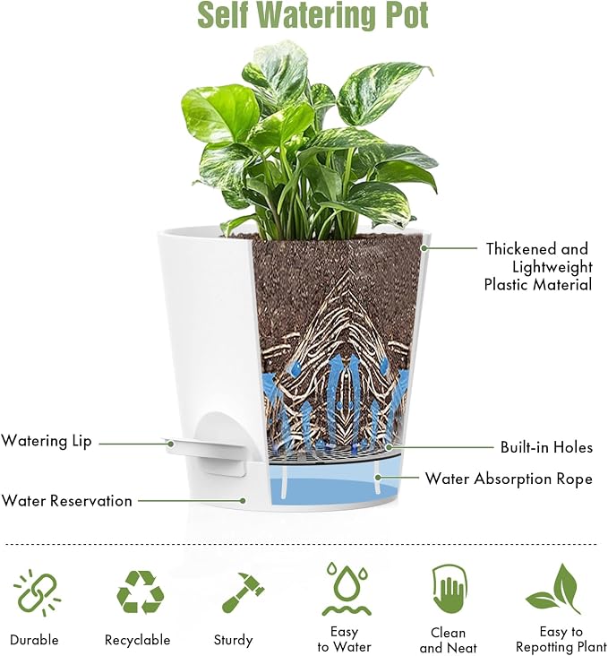 4 inch Self Watering Pots for Indoor Outdoor Plants, 6 Pack Plastic Flower - Image 5