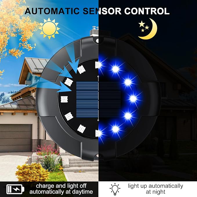 Solar Pathway Lights Outdoor 12 Packs, Bright Blue 16 LEDs Solar Ground Lights - Image 3