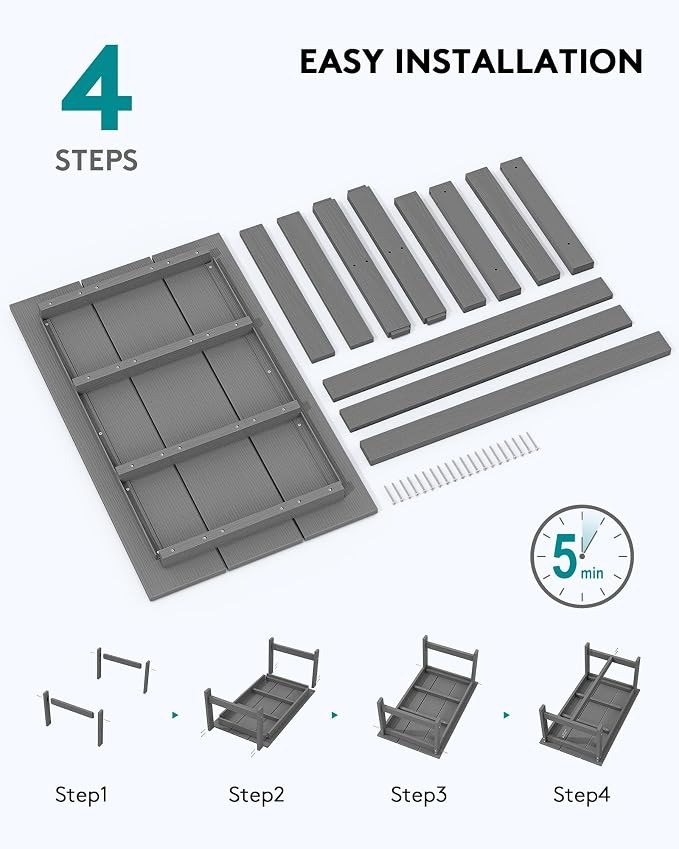 SERWALL HDPE Patio Coffee Table, Rectangle Outdoor Coffee Table, All-Weather - Image 6