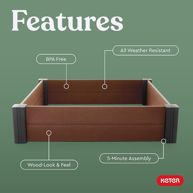 Keter 48" X 48" inches Wood Look Raised Garden Bed, Durable Outdoor Herb Garden - Image 4