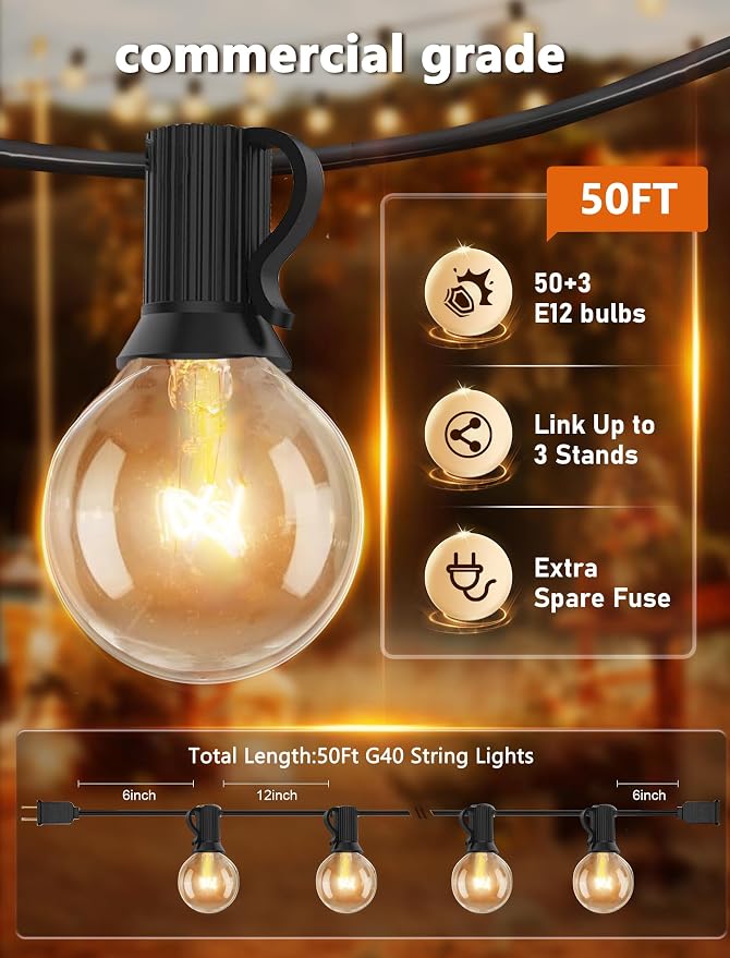 Abeja 50FT G40 Globe String Lights, Outdoor Patio String Lights - Image 2