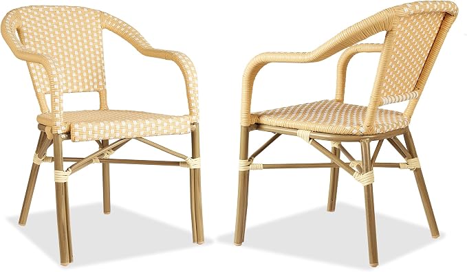 PURPLE LEAF Bistro Chair French Hand-Woven Wicker Armchairs by PURPLELEAF