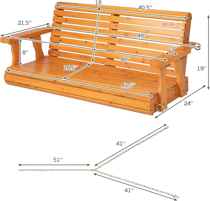 Giantex Wooden Porch Swing 2 Seat - Image 4