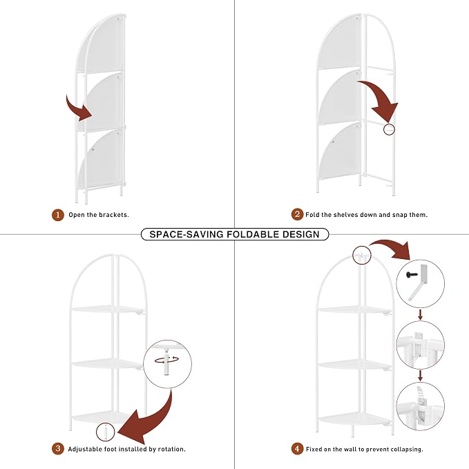Crofy Foldable 3 Tier Corner Shelf, Metal Corner Plant Stand - Image 4