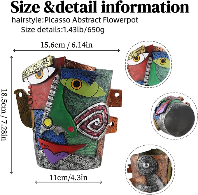 Picasso Abstract Face Flower Pot, Unique Resin Crafted Planter - Image 2