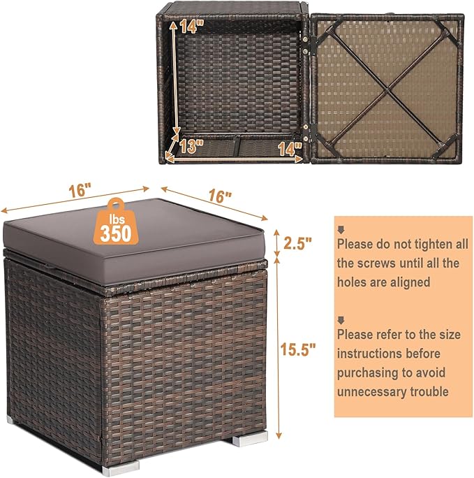 RELAX4LIFE Wicker Outdoor Storage Ottoman, 2-Piece Rattan Footstool w/Removable - Image 3