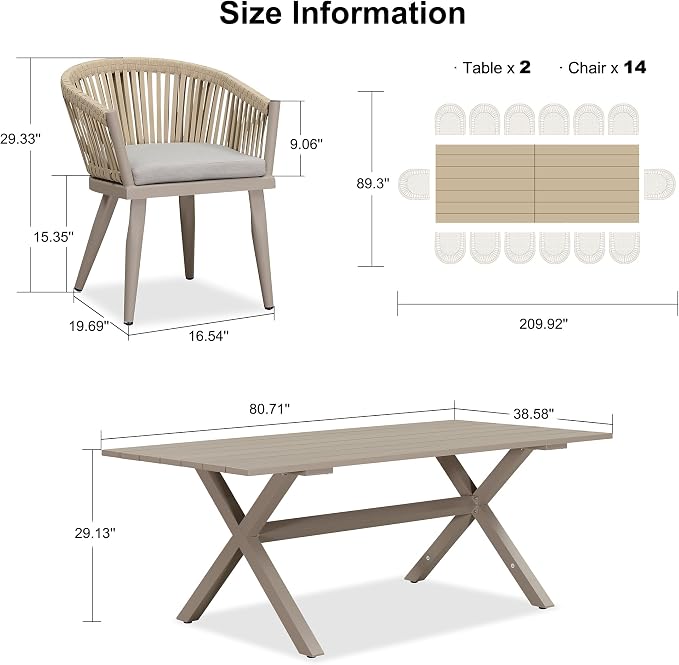 PURPLE LEAF 16 Pieces Outdoor Dining Set - Image 7
