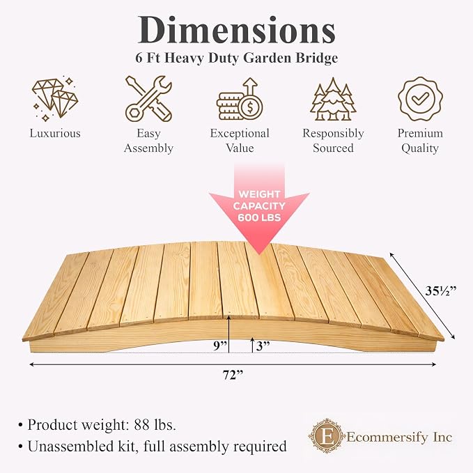 6 FT NATURAL Amish Made Pinewood Heavy Duty Garden Bridge - Image 2