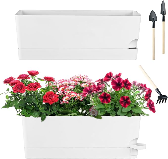 2 Pack Self Watering Pots for Indoor Plants 17 Inches Window Boxes Planters by KvyusFlourish