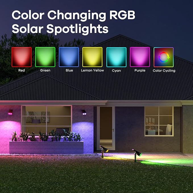 Consciot Solar Color Changing Outdoor Spotlights, 7 Lighting Modes Outside - Image 2