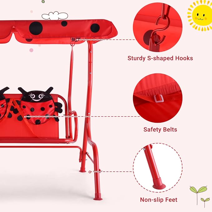 Costzon Kids Porch Swing, All-Weather Patio Swing Bench Hammock w/Adjustable - Image 4