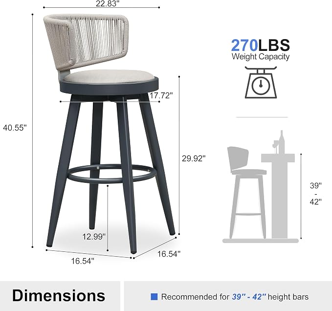 PURPLE LEAF Outdoor Bar Stools Set of 2 30 Inch Patio Swivel Bar Stool Chairs - Image 2
