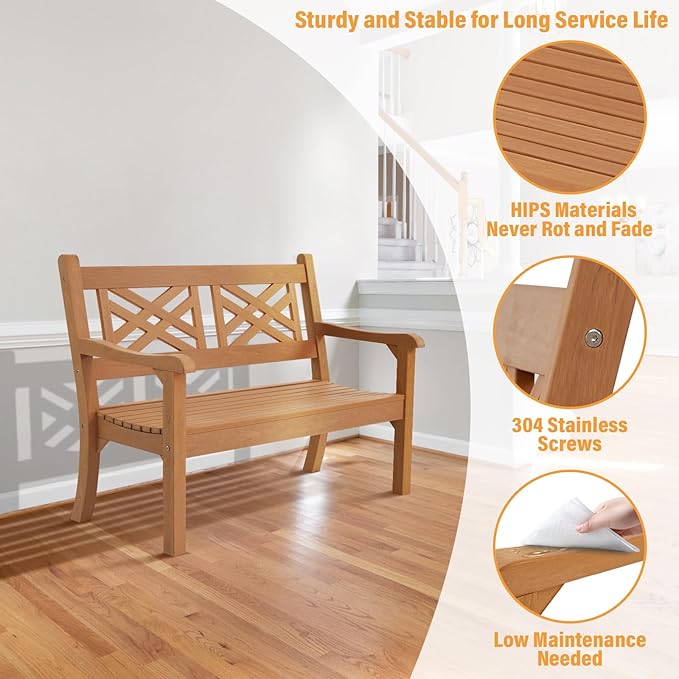 Psilvam 49''W All-Weather Poly Lumber Outdoor Bench – 2- Person Garden Bench - Image 4