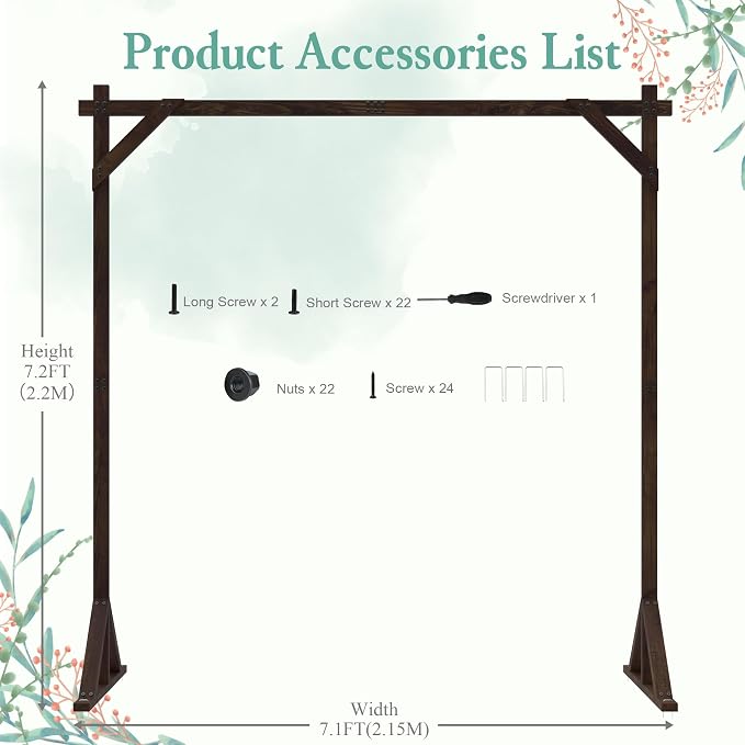 7.2FT Wooden Wedding Arch Square Wood Arches Arbor Backdrop Stand - Image 2